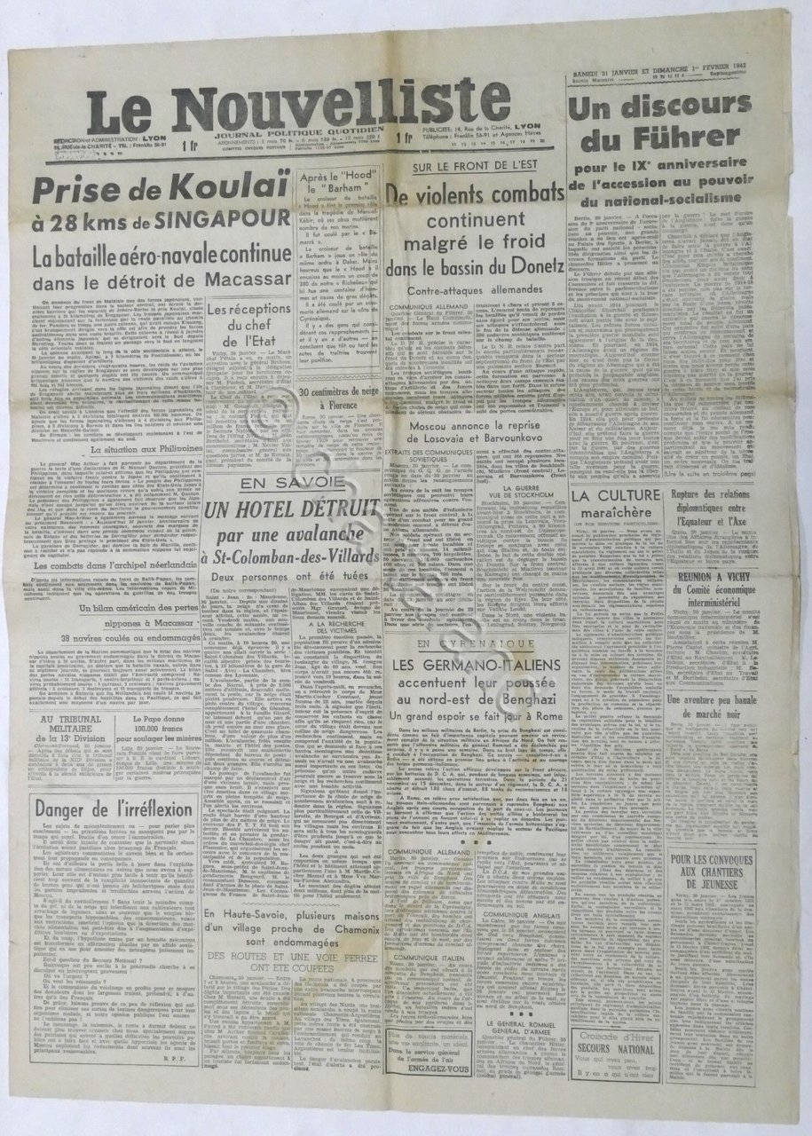 WWII Giornale - Le Nouvelliste - Journal Politique Quotidien - …