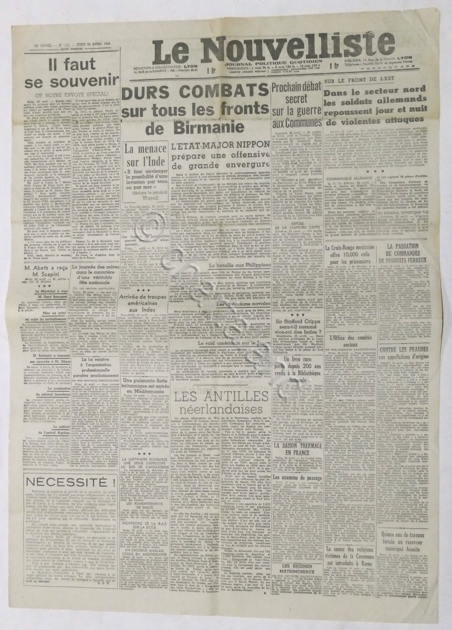 WWII Giornale - Le Nouvelliste - Journal Politique Quotidien - …