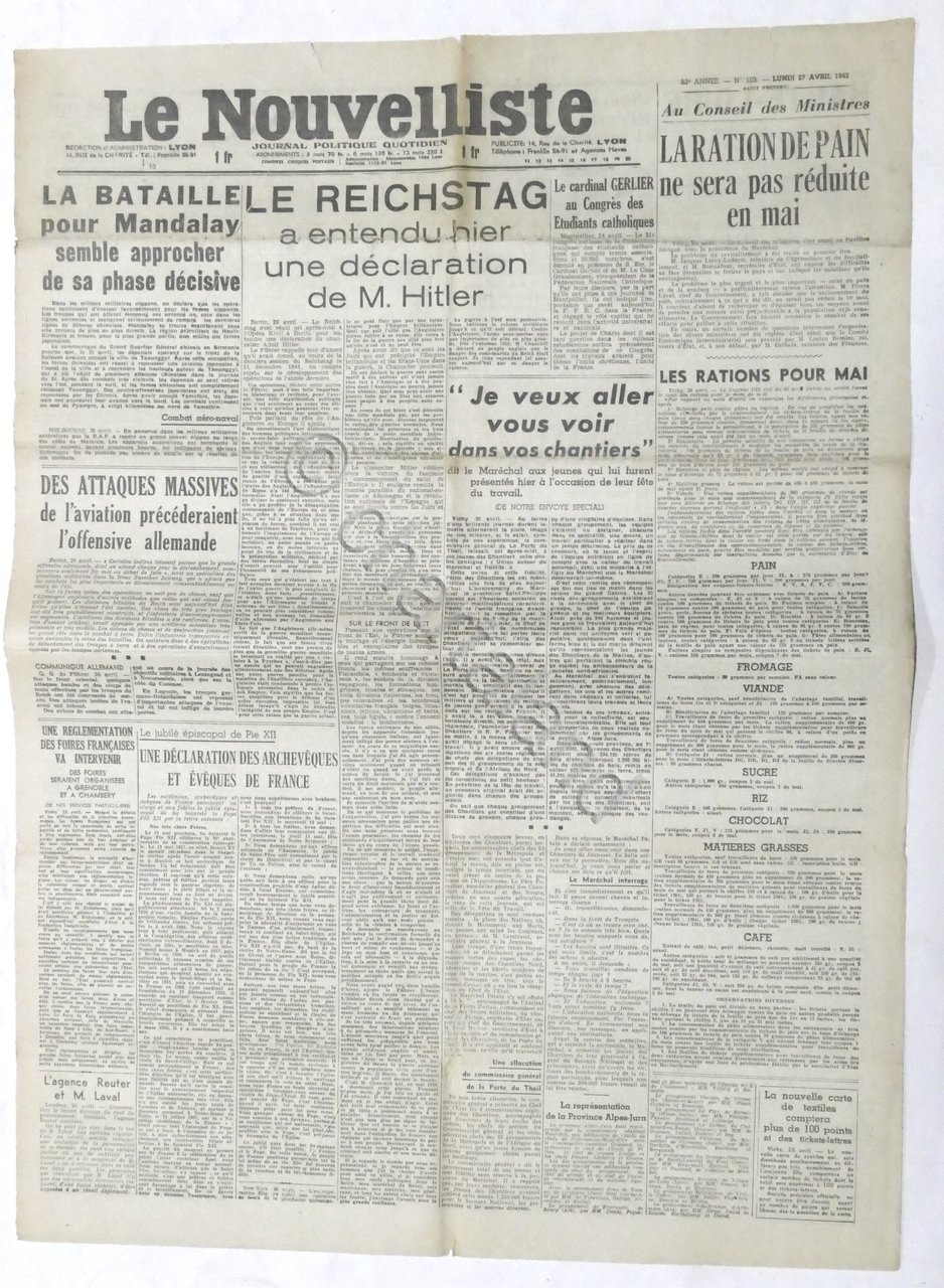 WWII Giornale - Le Nouvelliste - Journal Politique Quotidien - …