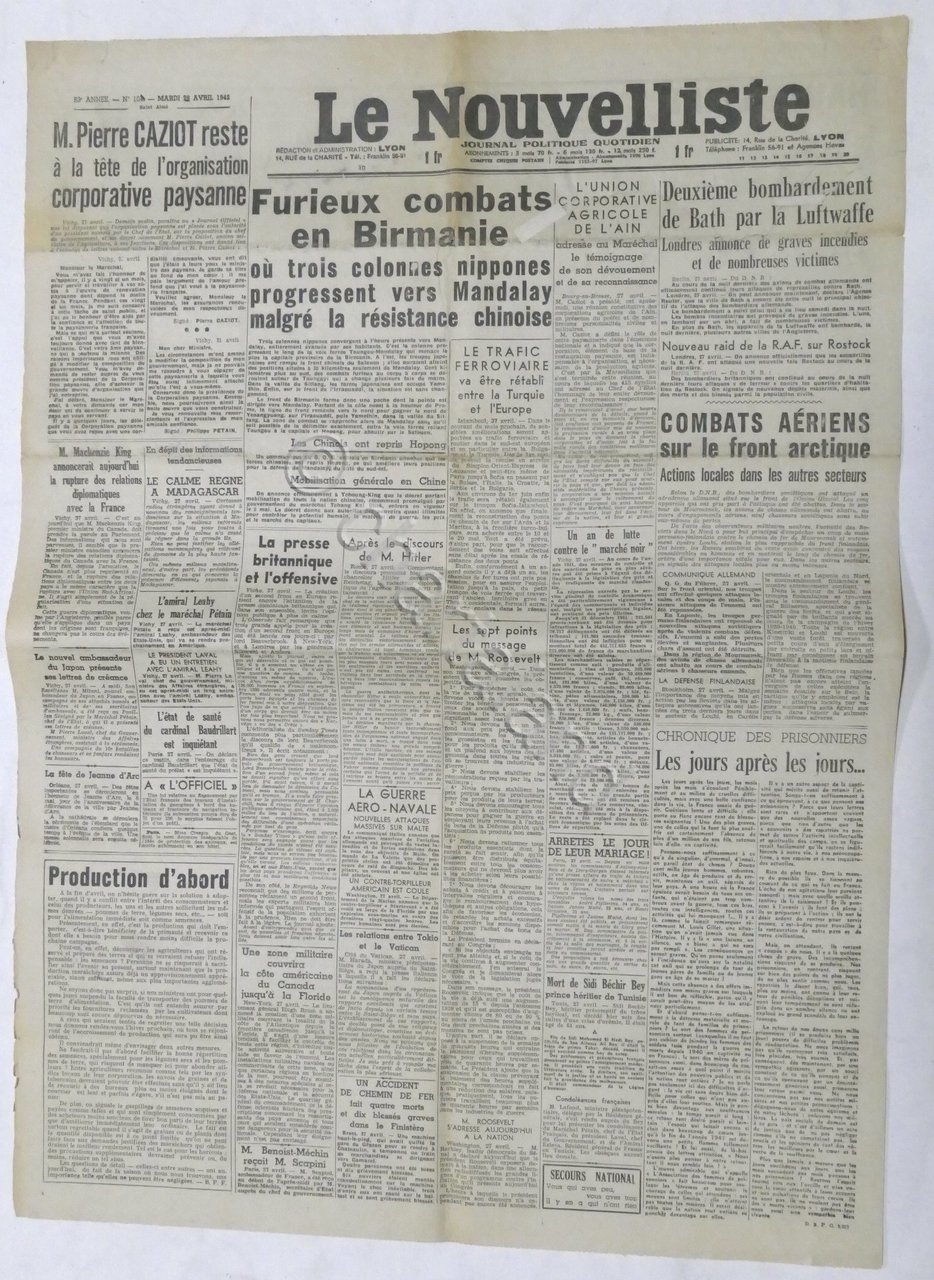WWII Giornale - Le Nouvelliste - Journal Politique Quotidien - …