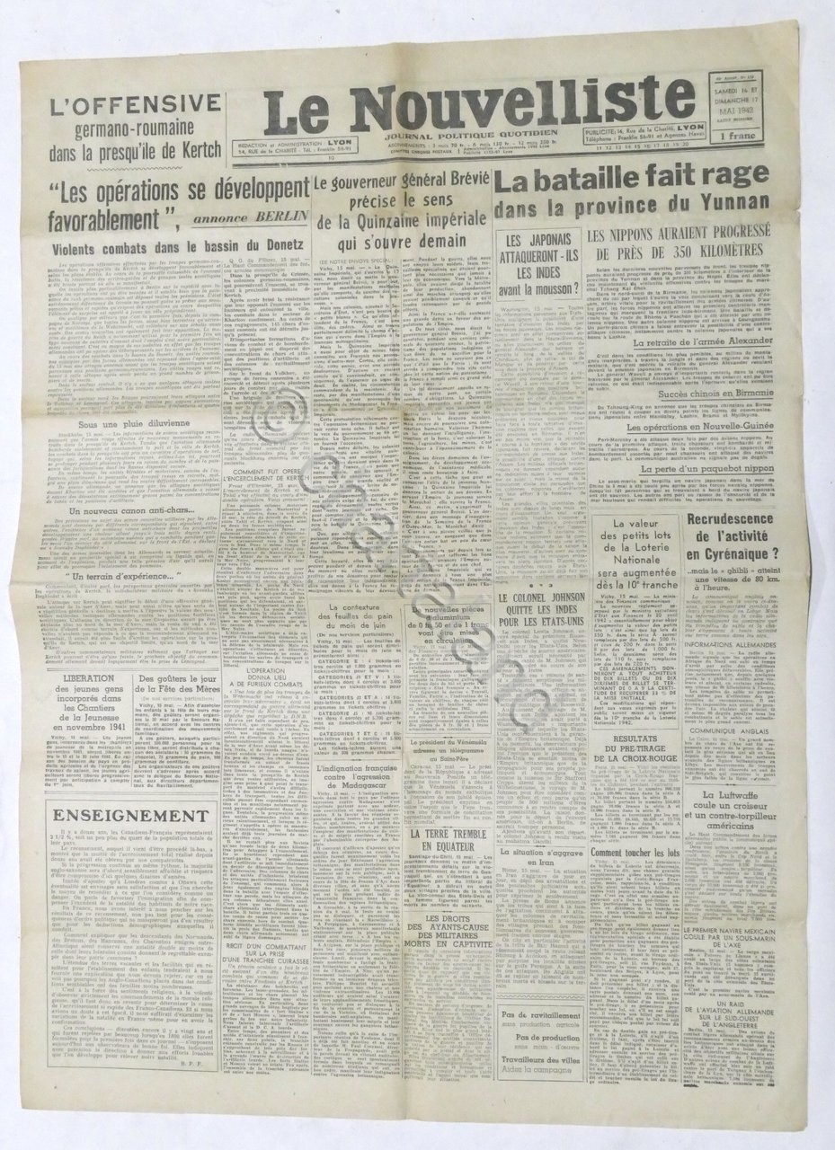 WWII Giornale - Le Nouvelliste - Journal Politique Quotidien - …