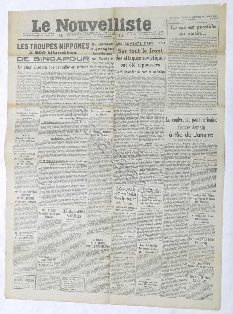 WWII Giornale - Le Nouvelliste - Journal Politique Quotidien - …