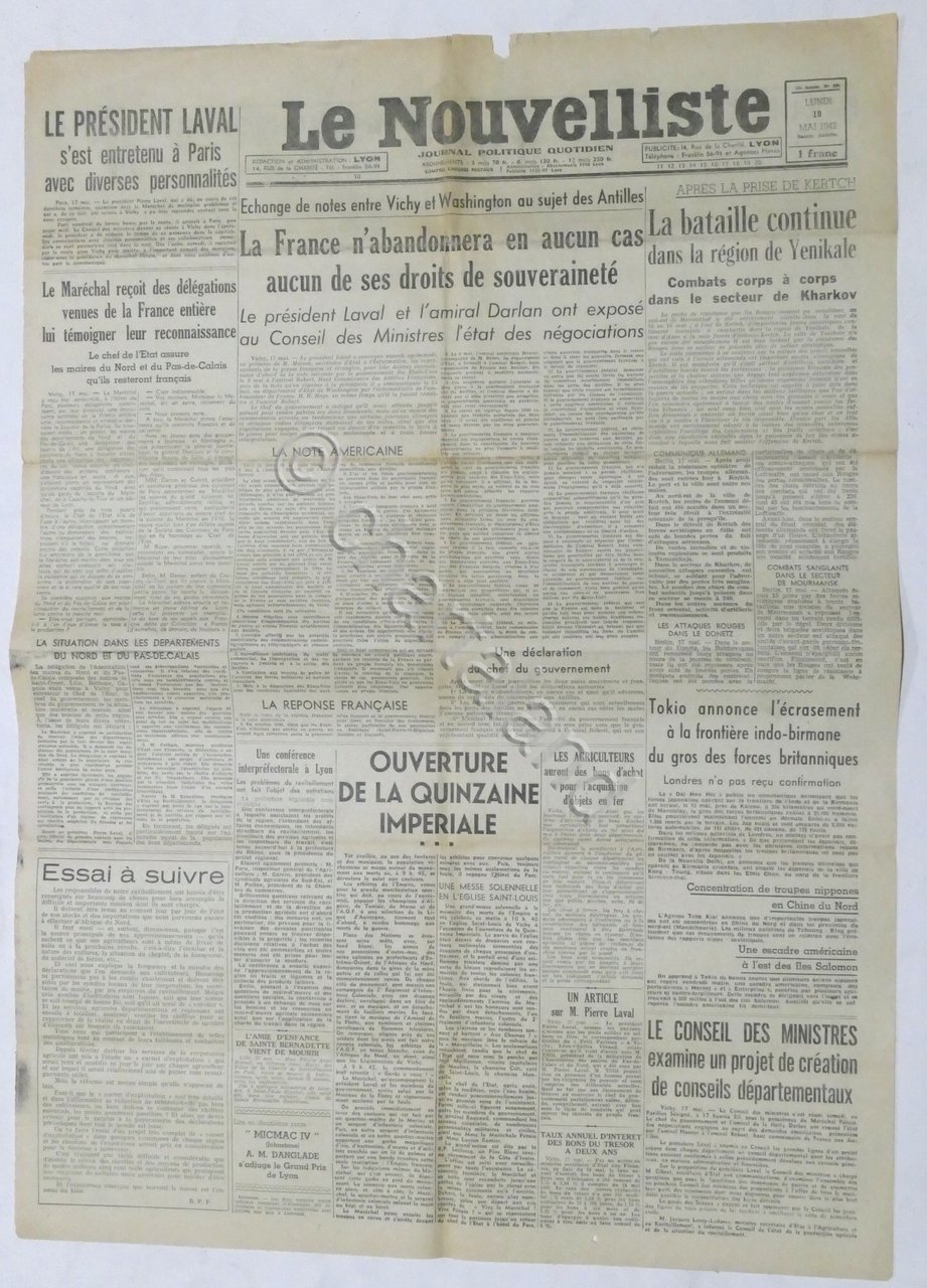 WWII Giornale - Le Nouvelliste - Journal Politique Quotidien - …