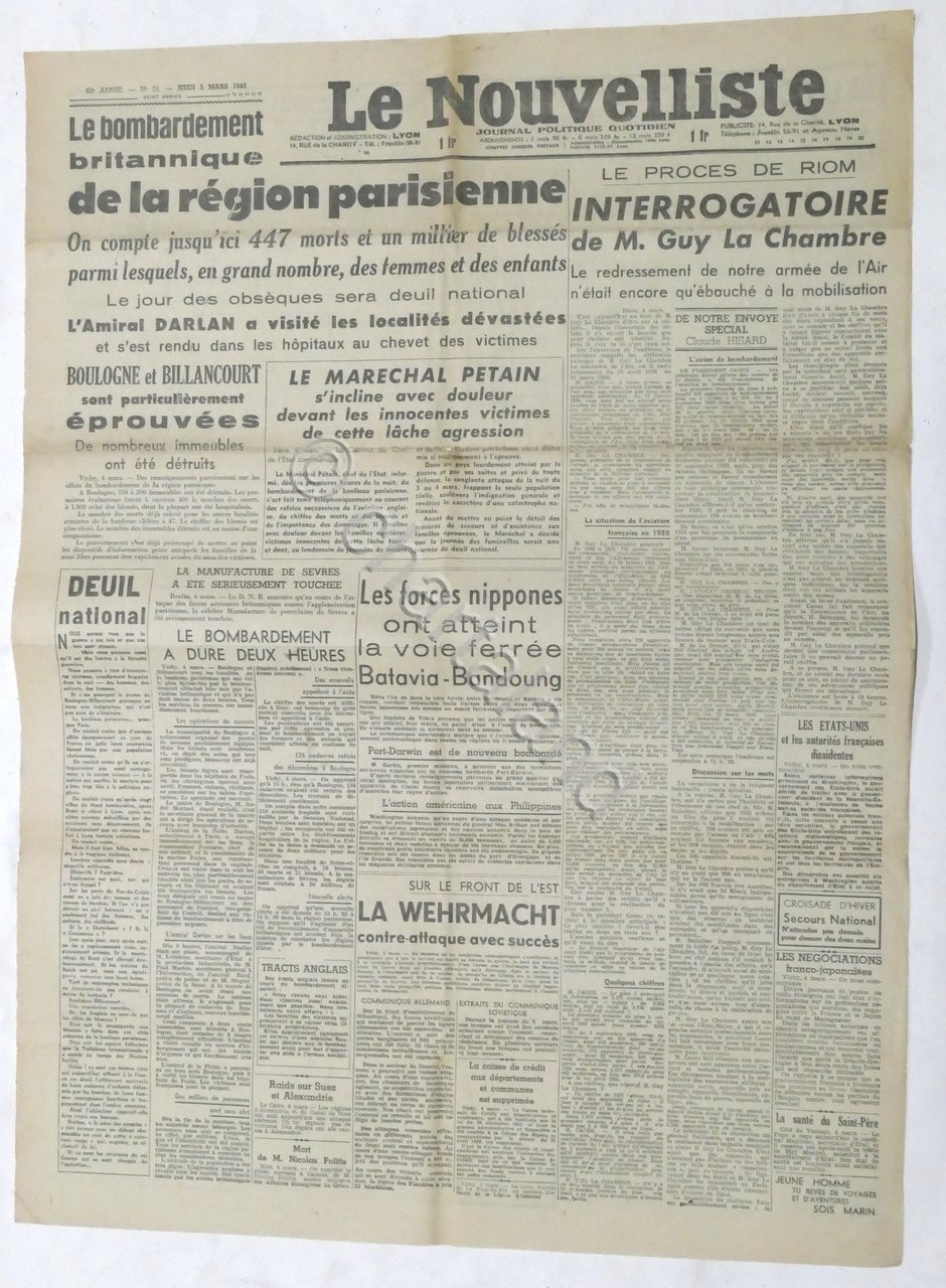 WWII Giornale - Le Nouvelliste - Journal Politique Quotidien - …