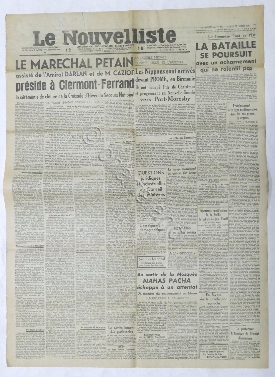 WWII Giornale - Le Nouvelliste - Journal Politique Quotidien - …