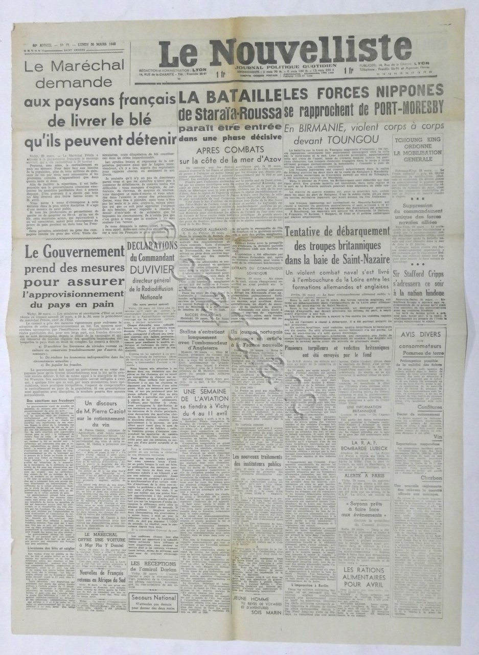 WWII Giornale - Le Nouvelliste - Journal Politique Quotidien - …