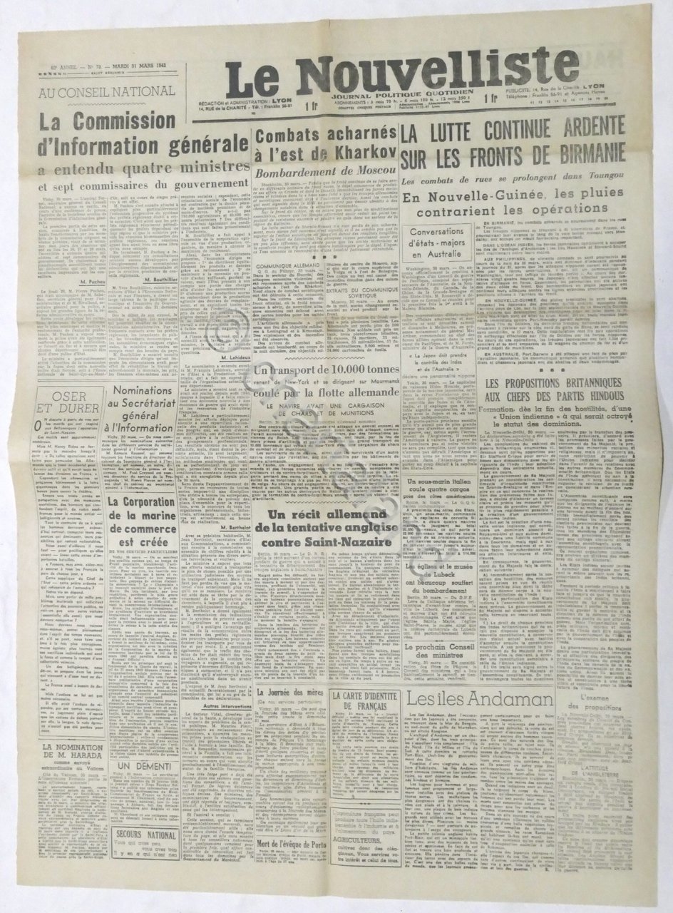 WWII Giornale - Le Nouvelliste - Journal Politique Quotidien - …