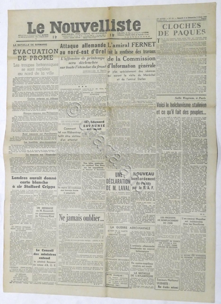 WWII Giornale - Le Nouvelliste - Journal Politique Quotidien - …