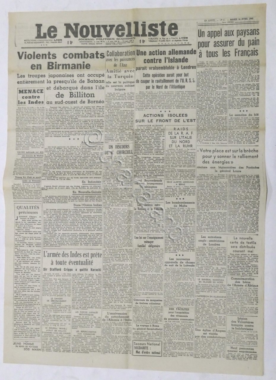 WWII Giornale - Le Nouvelliste - Journal Politique Quotidien - …