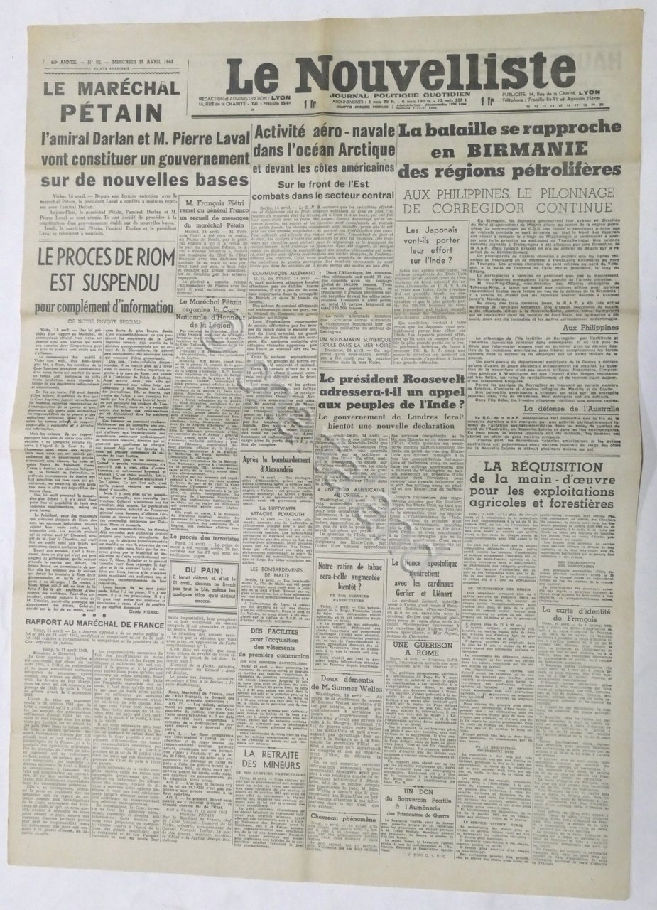 WWII Giornale - Le Nouvelliste - Journal Politique Quotidien - …