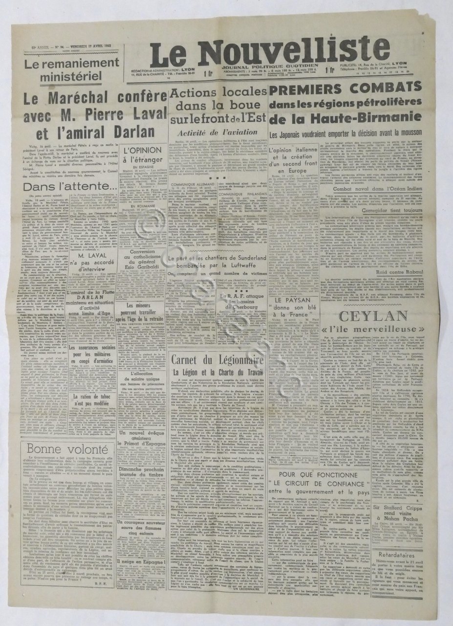 WWII Giornale - Le Nouvelliste - Journal Politique Quotidien - …
