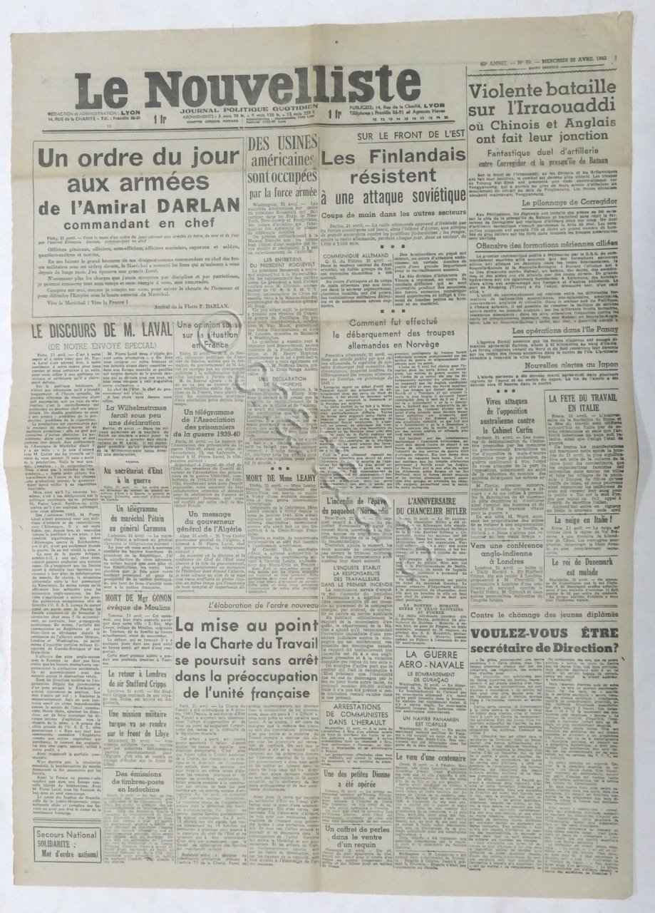 WWII Giornale - Le Nouvelliste - Journal Politique Quotidien - …