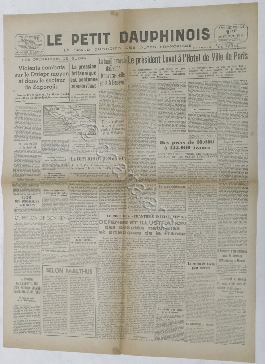 WWII Giornale - Le Petit Dauphinois 1 octobre - 1943 …