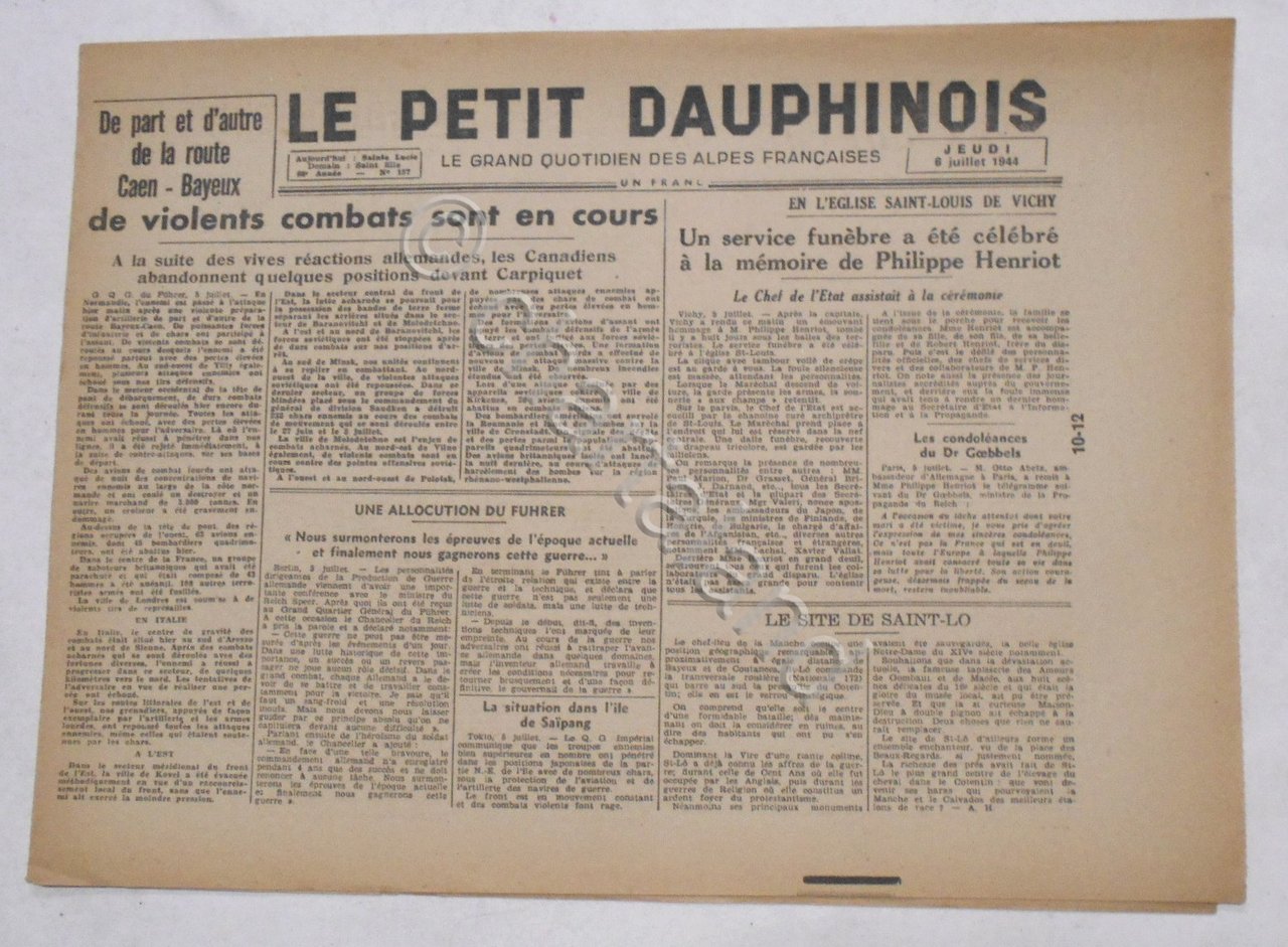 WWII Giornale - Le Petit Dauphinois N. 157 - 1944 …