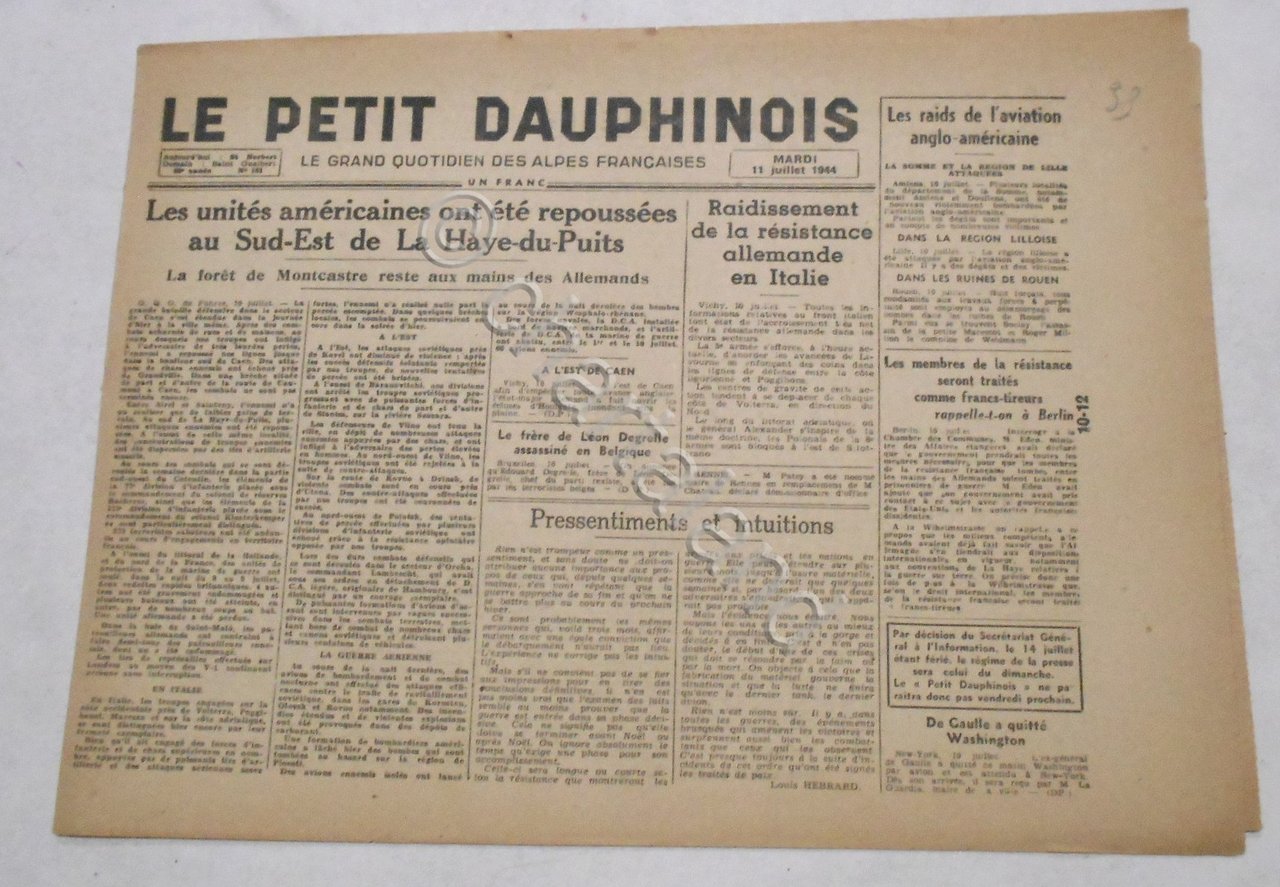 WWII Giornale - Le Petit Dauphinois N. 161 - 1944 …