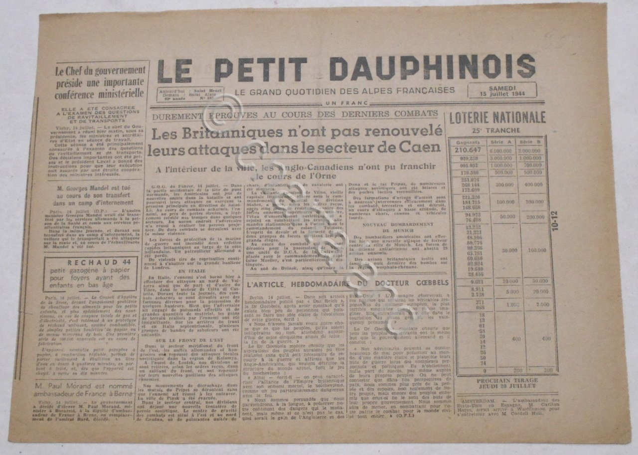 WWII Giornale - Le Petit Dauphinois N. 165 - 1944 …