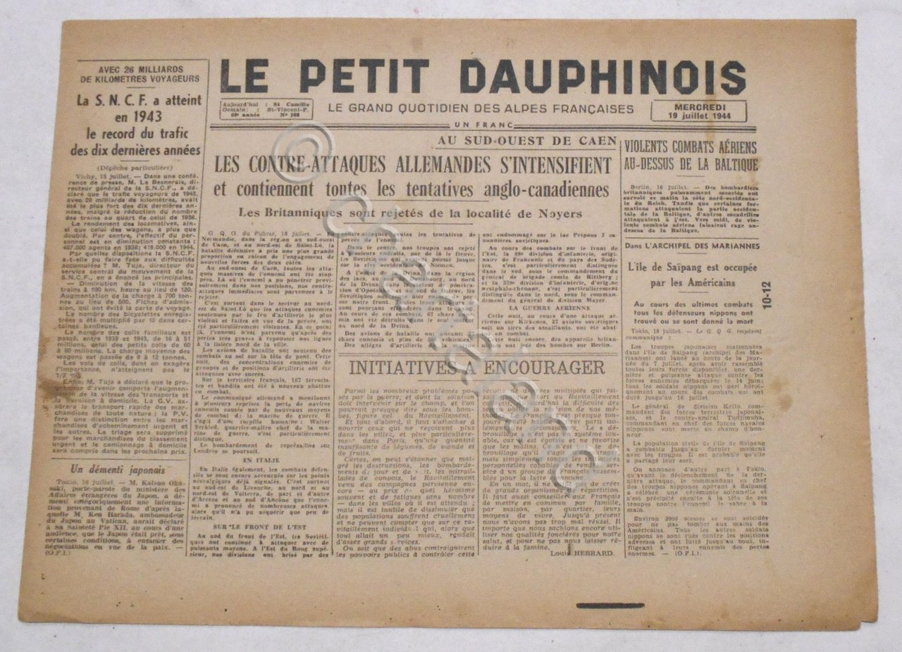 WWII Giornale - Le Petit Dauphinois N. 168 - 1944 …
