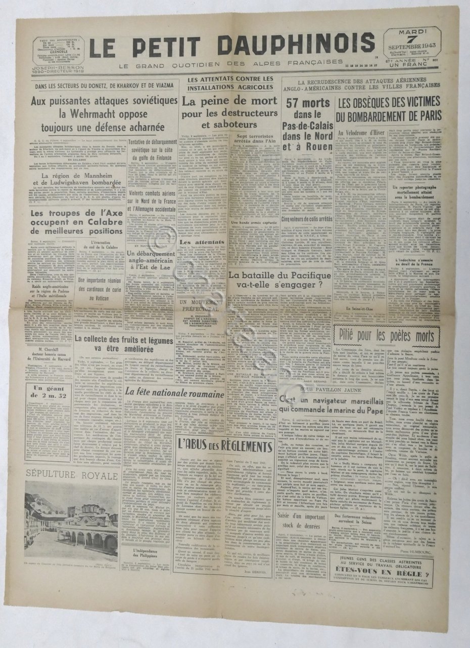 WWII Giornale - Le Petit Dauphinois N. 208 - 1943 …