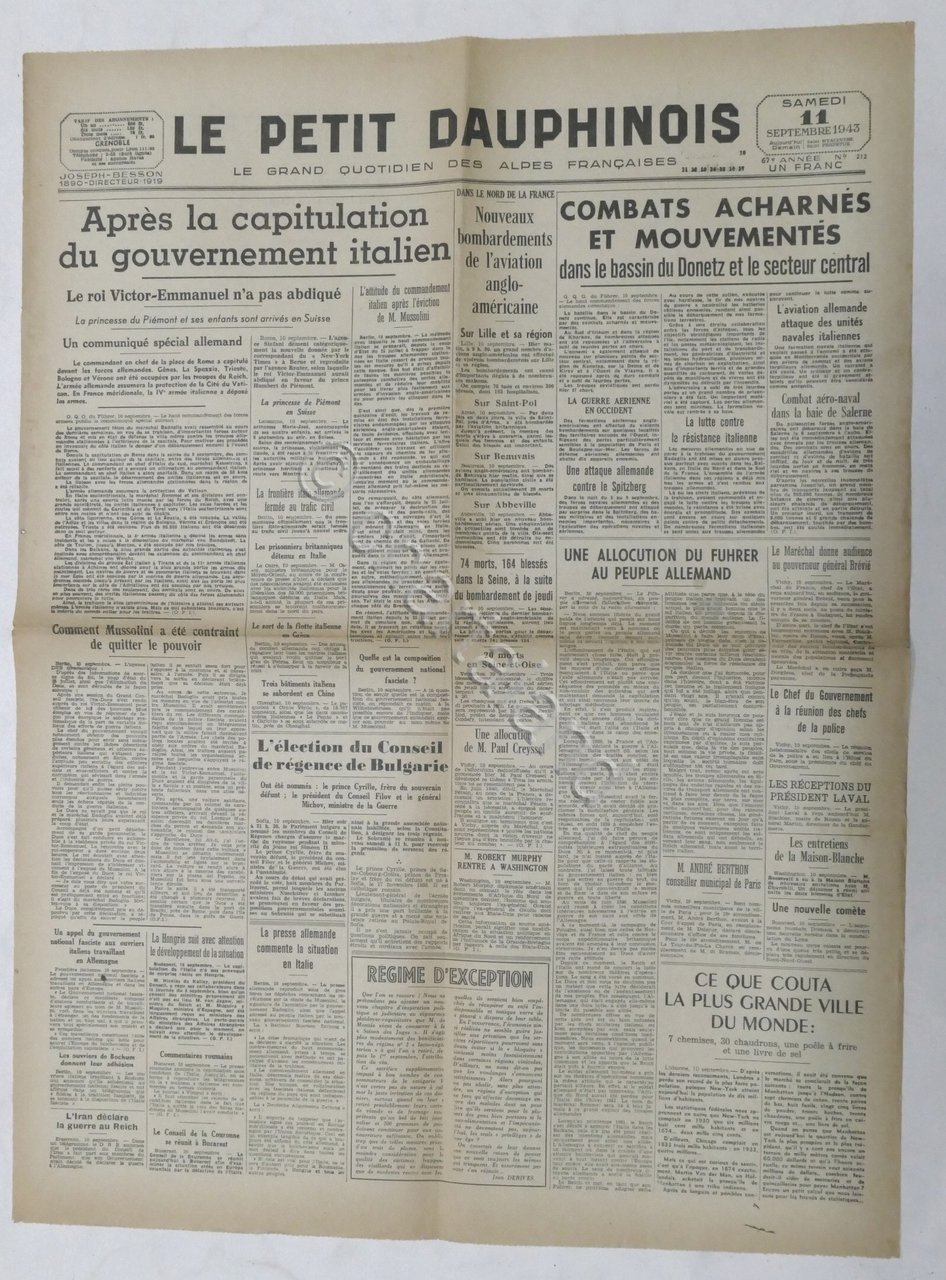 WWII Giornale - Le Petit Dauphinois N. 212 - 1943 …