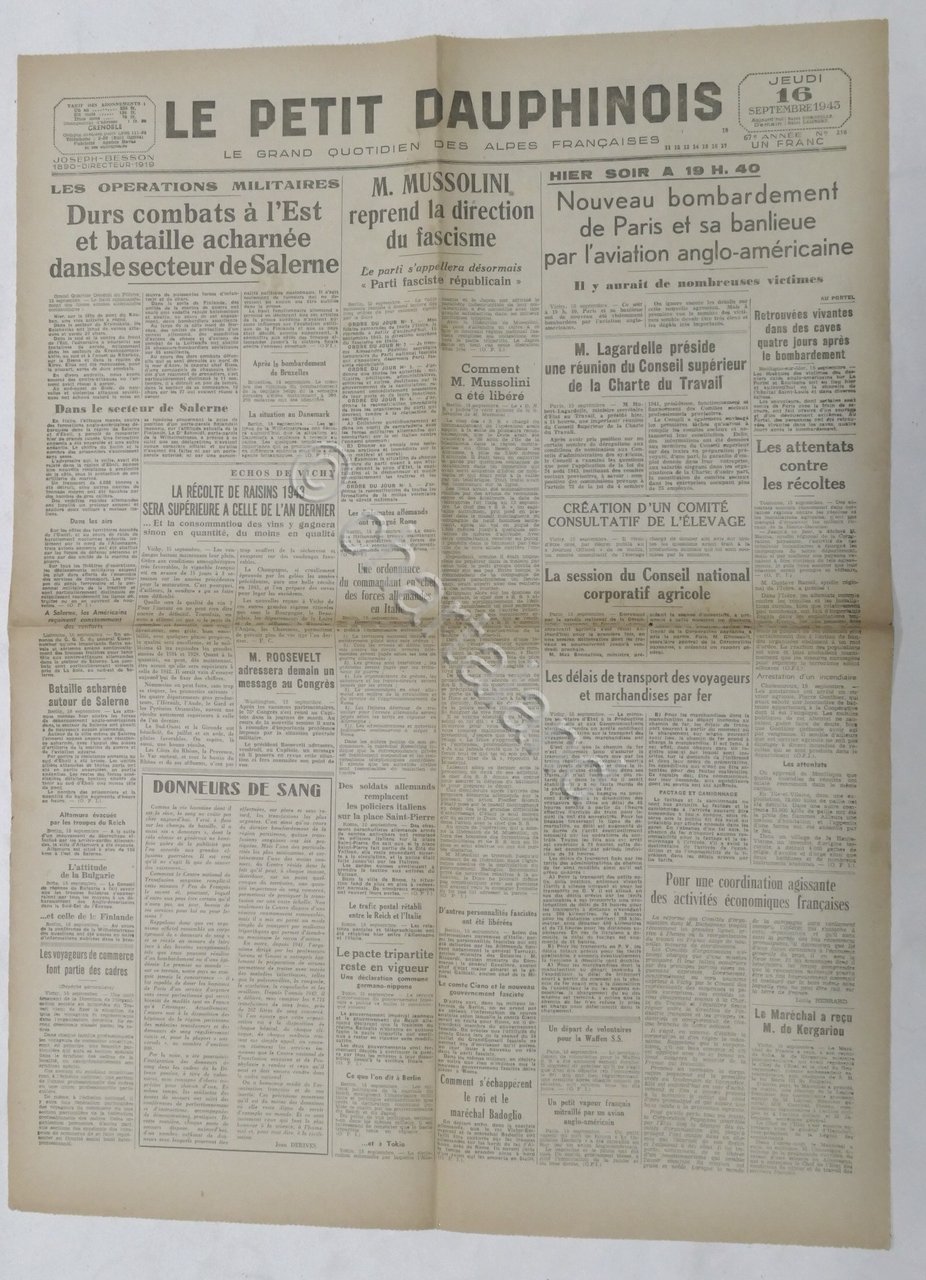 WWII Giornale - Le Petit Dauphinois N. 216 - 1943 …