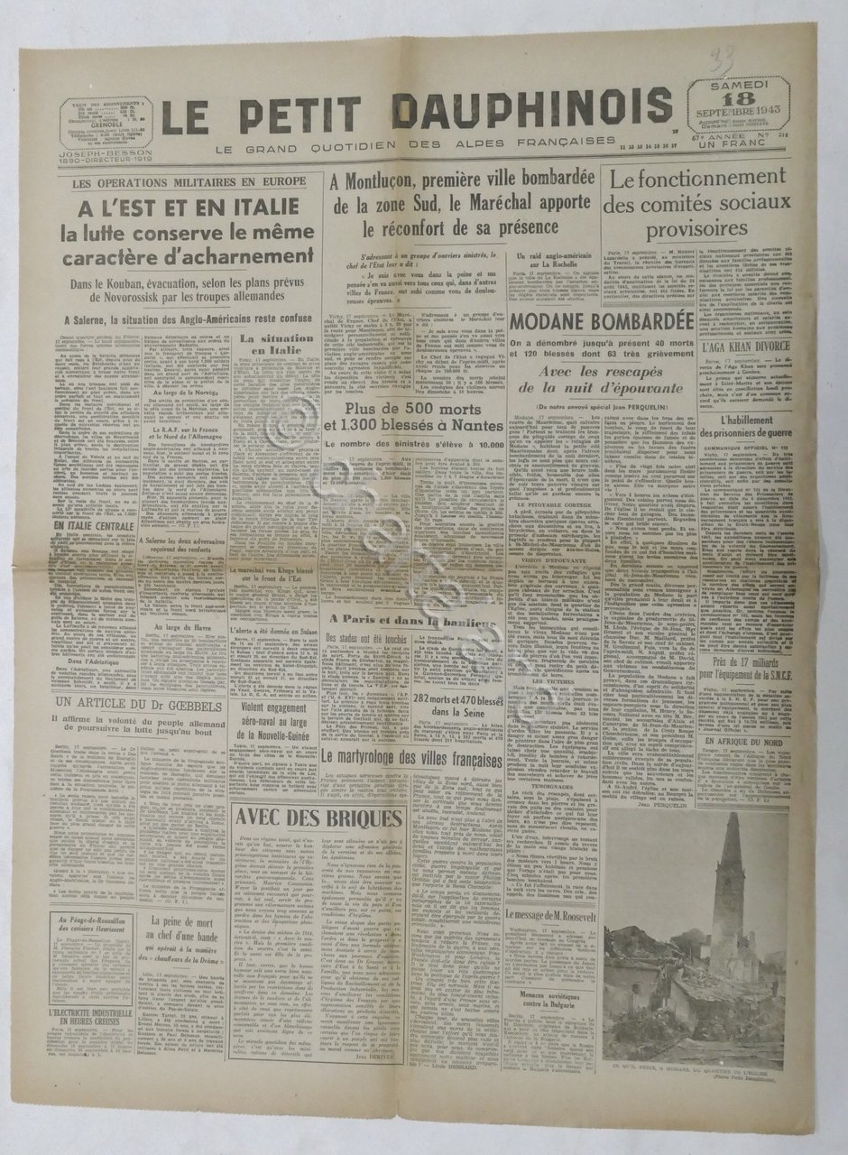 WWII Giornale - Le Petit Dauphinois N. 218 - 1943 …