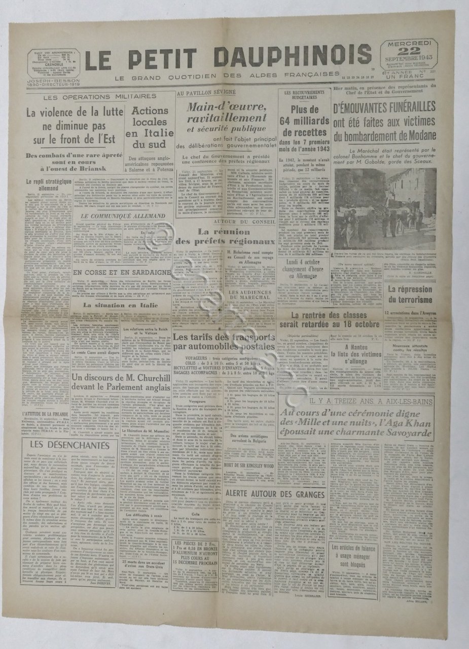 WWII Giornale - Le Petit Dauphinois N. 221 - 1943 …