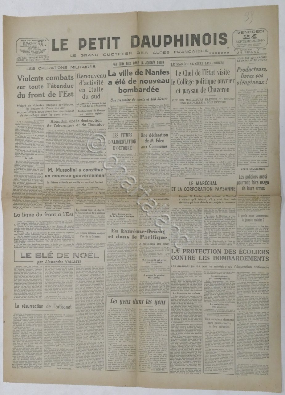 WWII Giornale - Le Petit Dauphinois N. 223 - 1943 …