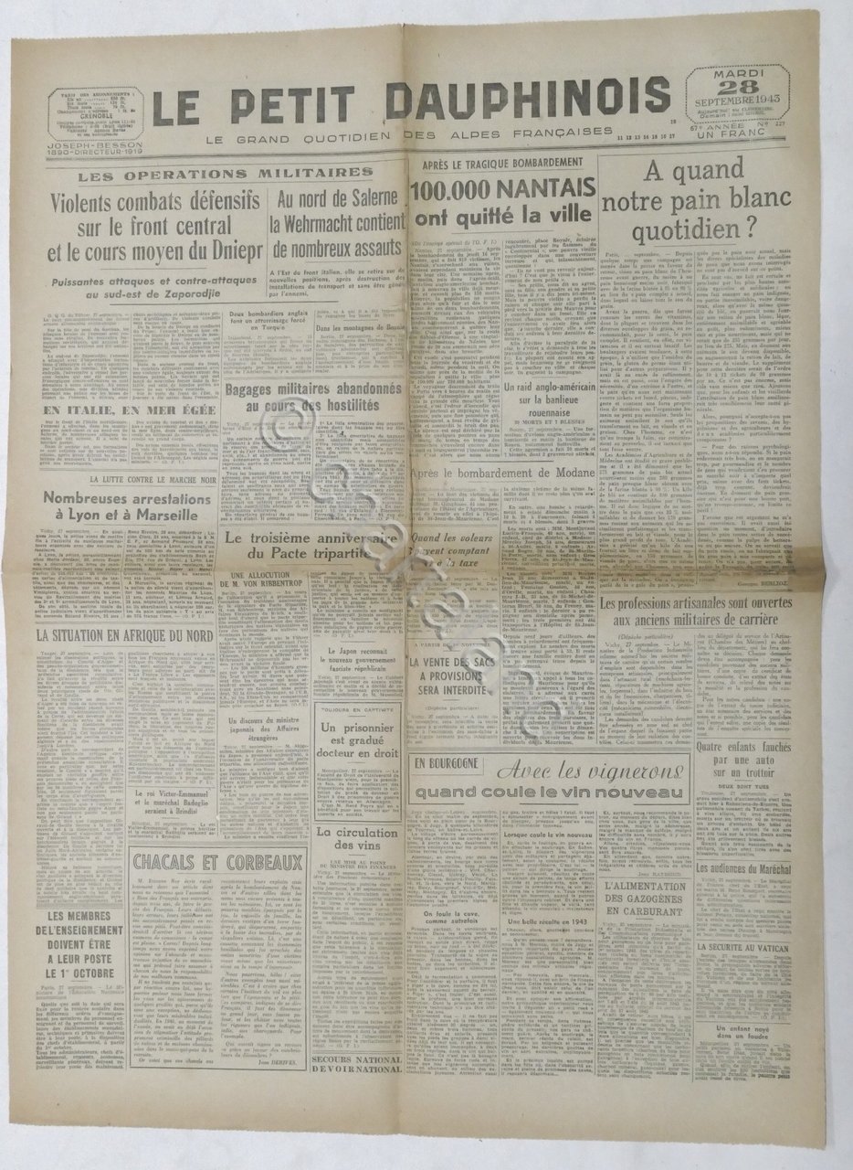 WWII Giornale - Le Petit Dauphinois N. 227 - 1943 …