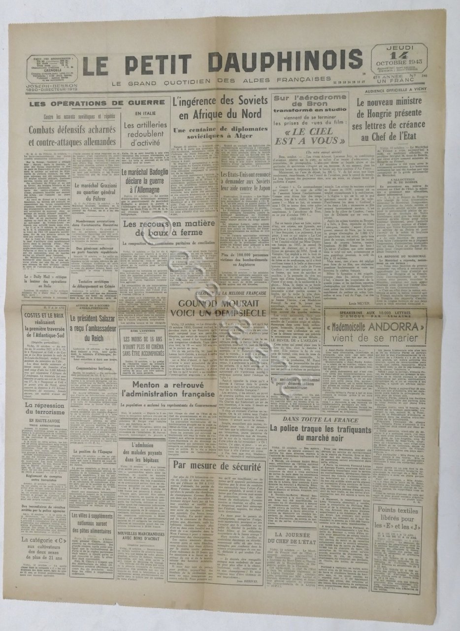 WWII Giornale - Le Petit Dauphinois N. 240 - 1943 …