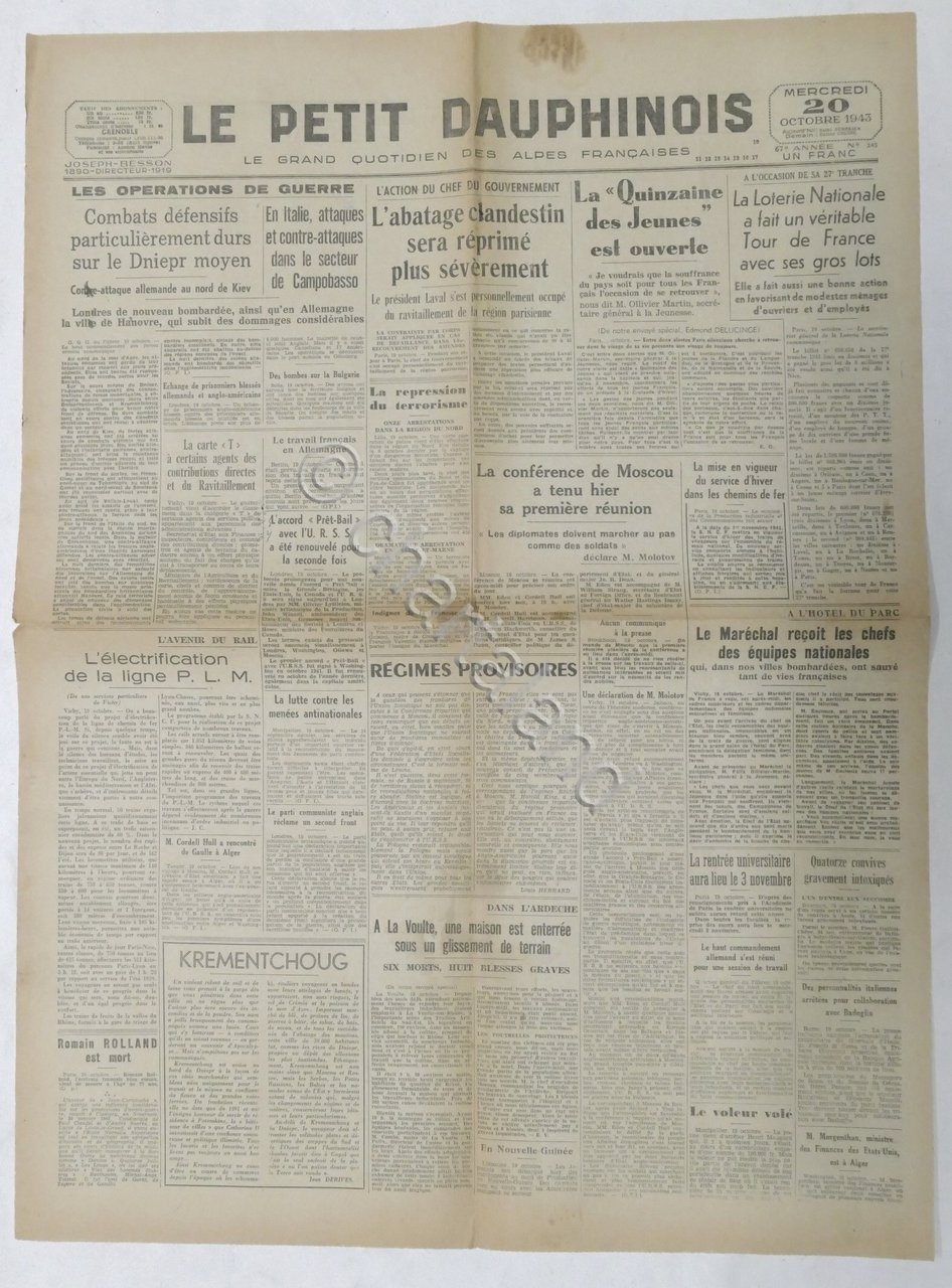 WWII Giornale - Le Petit Dauphinois N. 245 - 1943 …