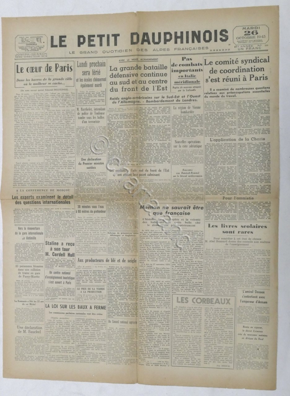 WWII Giornale - Le Petit Dauphinois N. 250 - 1943 …