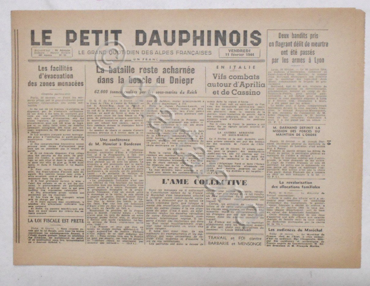 WWII Giornale - Le Petit Dauphinois N. 35 - 1944 …