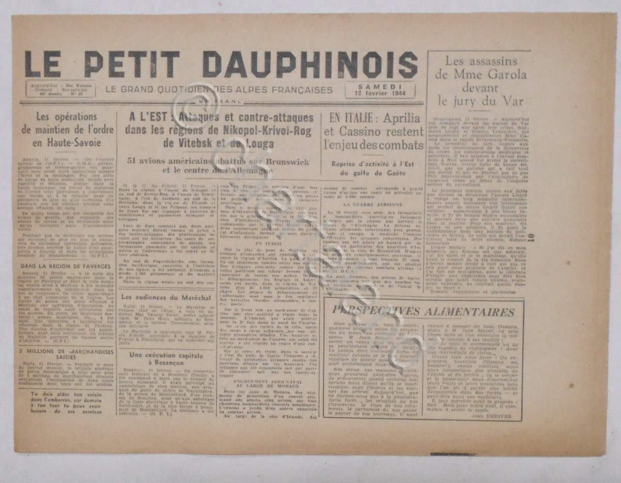 WWII Giornale - Le Petit Dauphinois N. 36 - 1944 …
