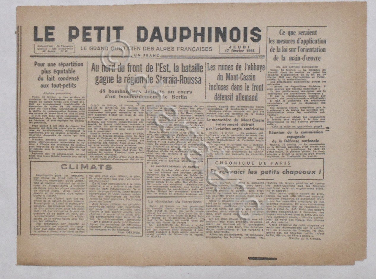 WWII Giornale - Le Petit Dauphinois N. 40 - 1944 …