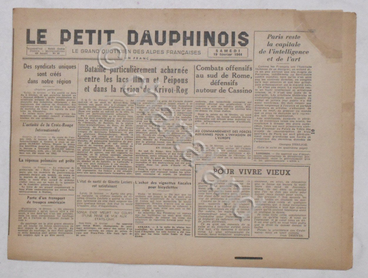 WWII Giornale - Le Petit Dauphinois N. 42 - 1944 …