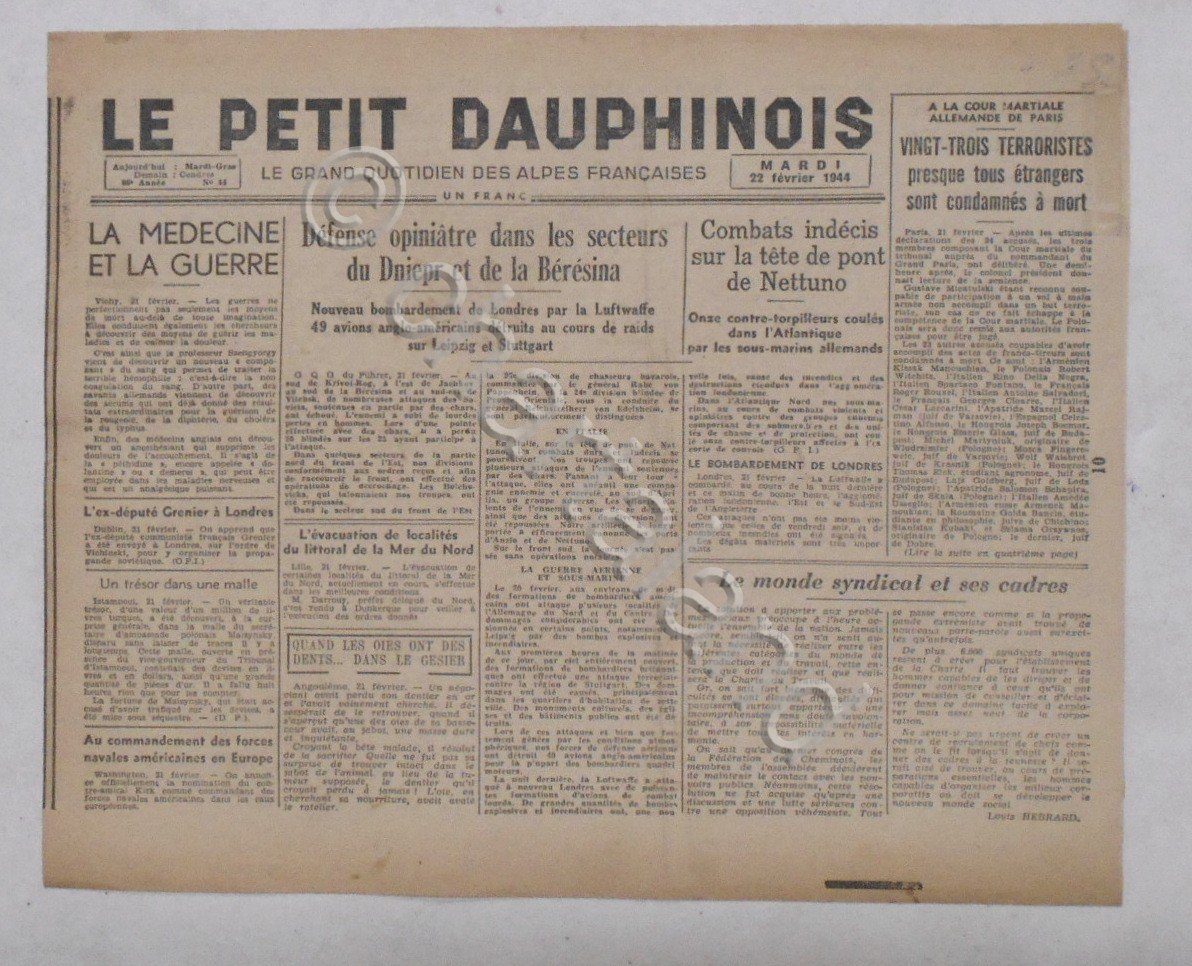 WWII Giornale - Le Petit Dauphinois N. 44 - 1944 …