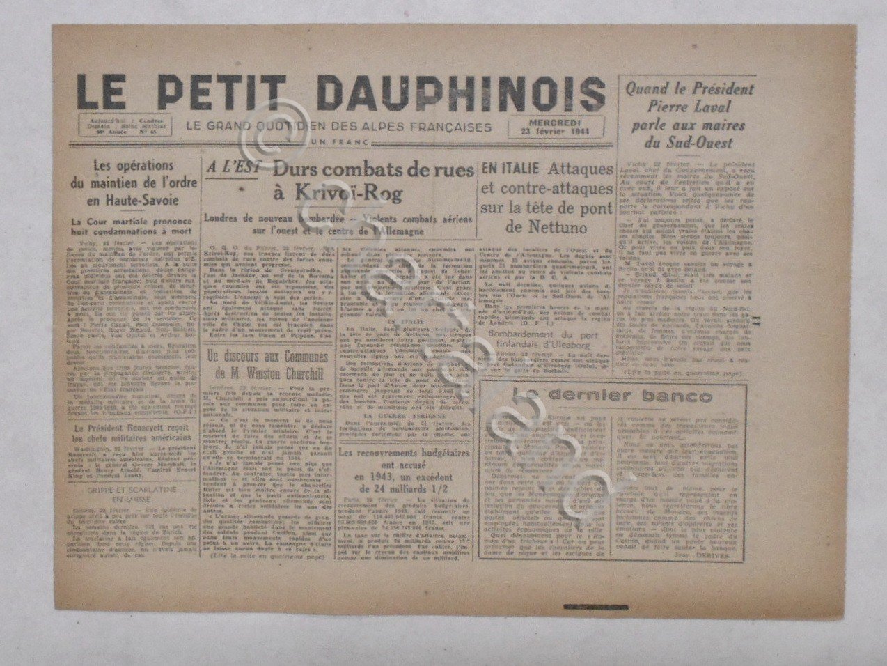 WWII Giornale - Le Petit Dauphinois N. 45 - 1944 …