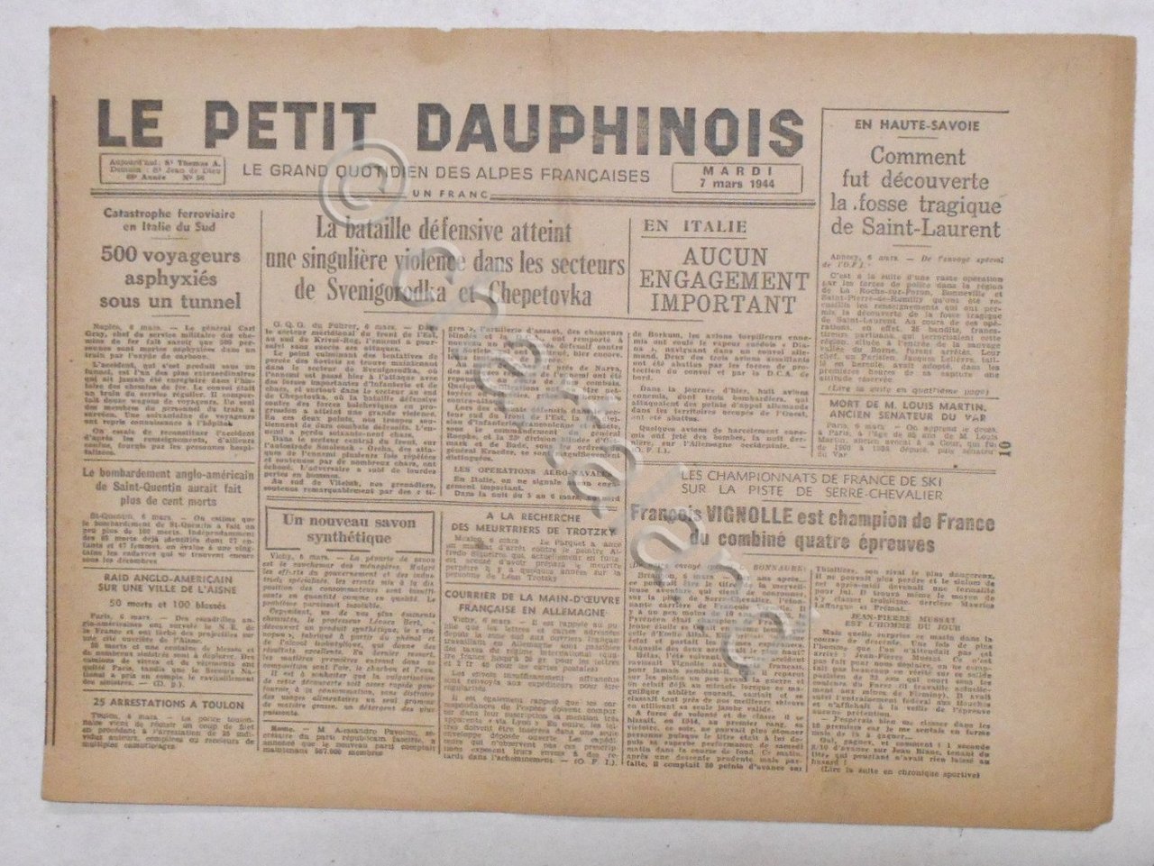 WWII Giornale - Le Petit Dauphinois N. 56 - 1944 …