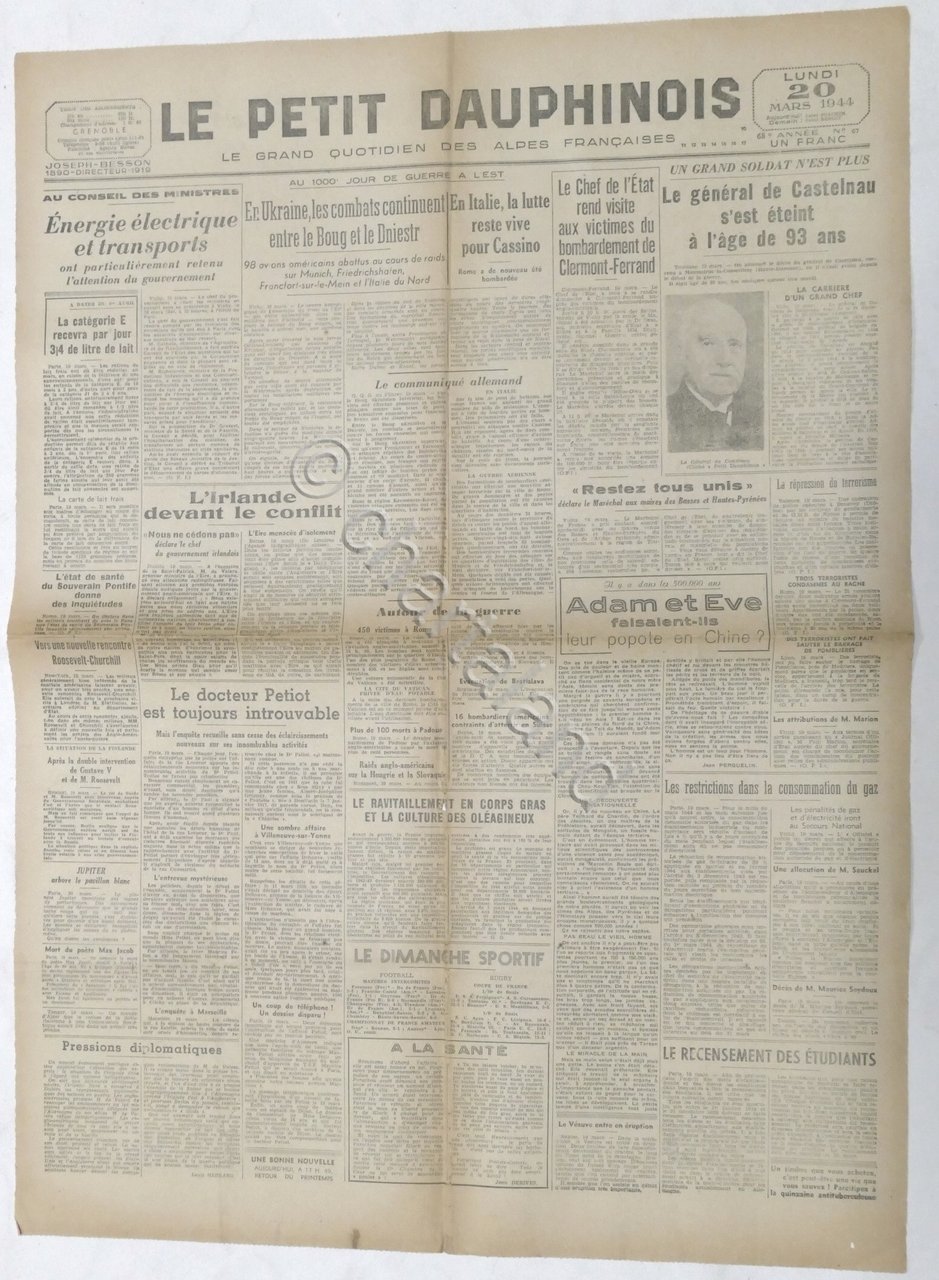 WWII Giornale - Le Petit Dauphinois N. 67 - 1944 …