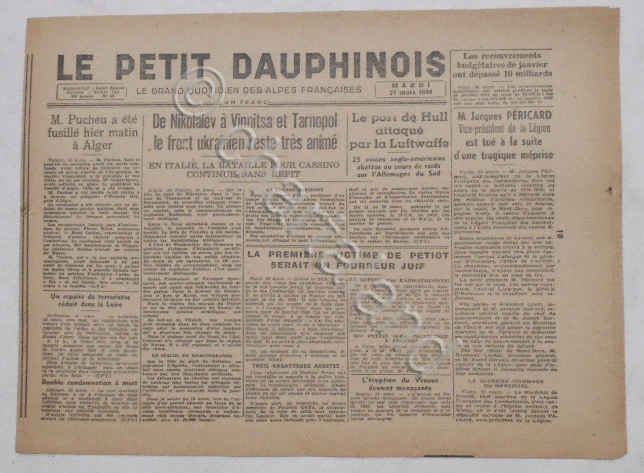 WWII Giornale - Le Petit Dauphinois N. 68 - 1944 …