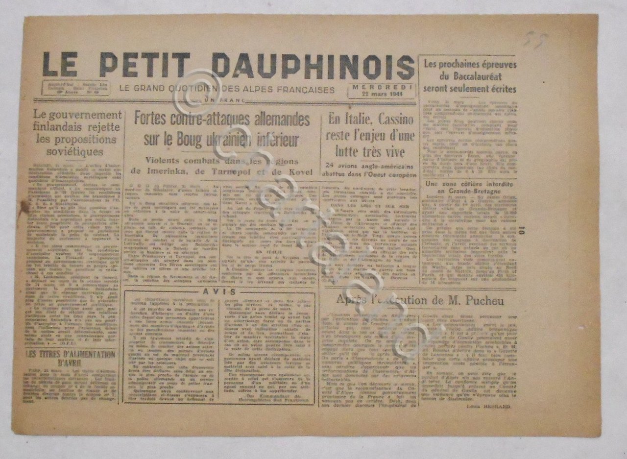 WWII Giornale - Le Petit Dauphinois N. 69 - 1944 …