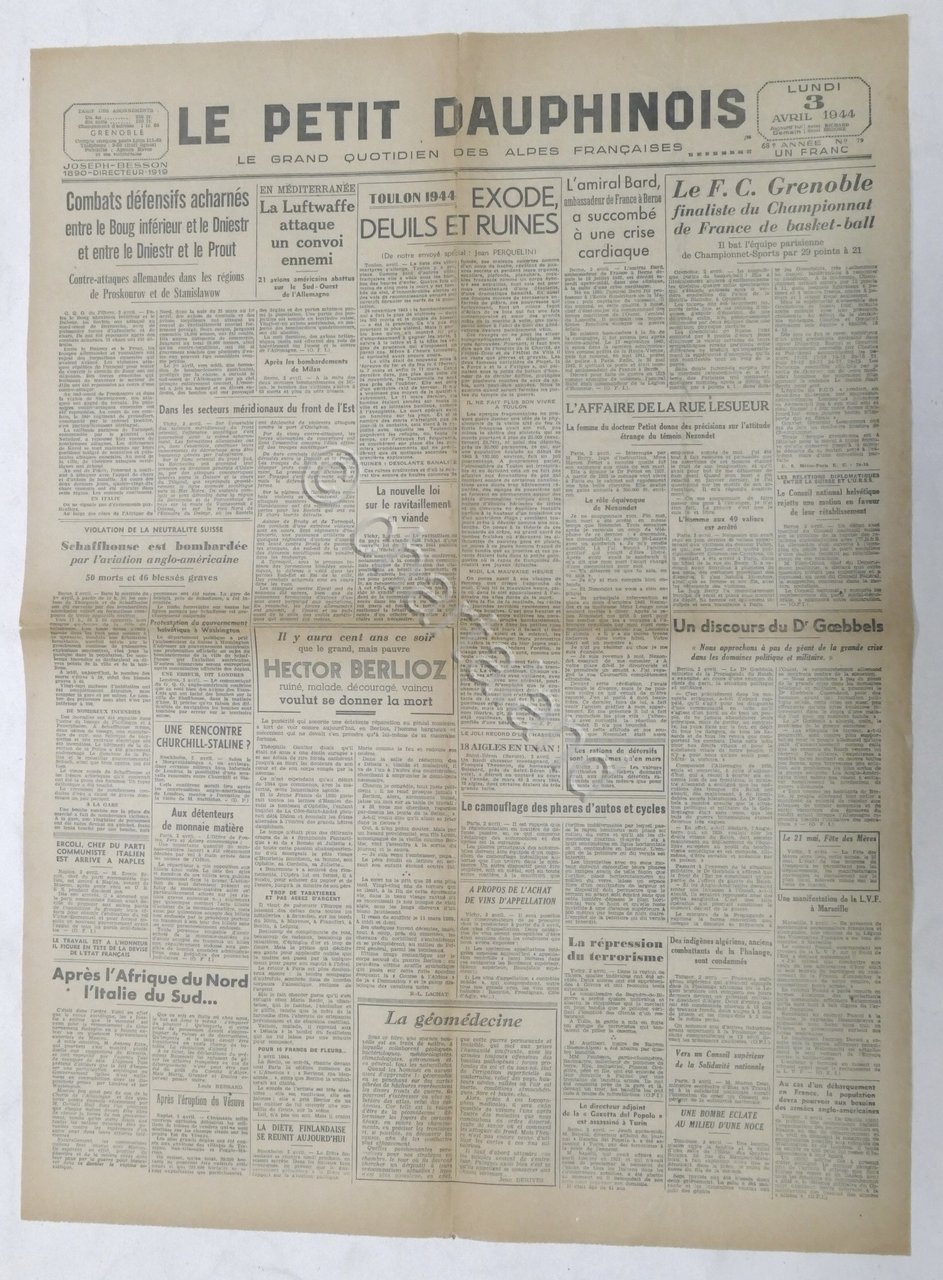 WWII Giornale - Le Petit Dauphinois N. 79 - 1944 …