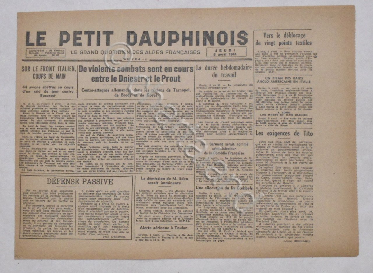 WWII Giornale - Le Petit Dauphinois N. 82 - 1944 …