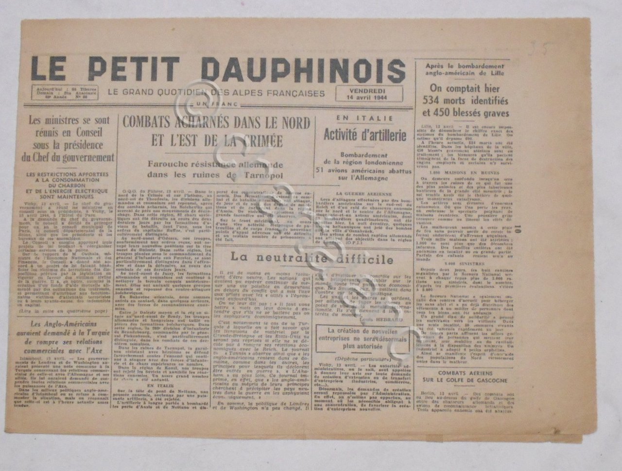 WWII Giornale - Le Petit Dauphinois N. 88 - 1944 …