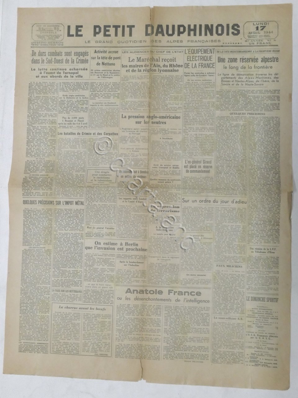 WWII Giornale - Le Petit Dauphinois N. 90 - 1944 …