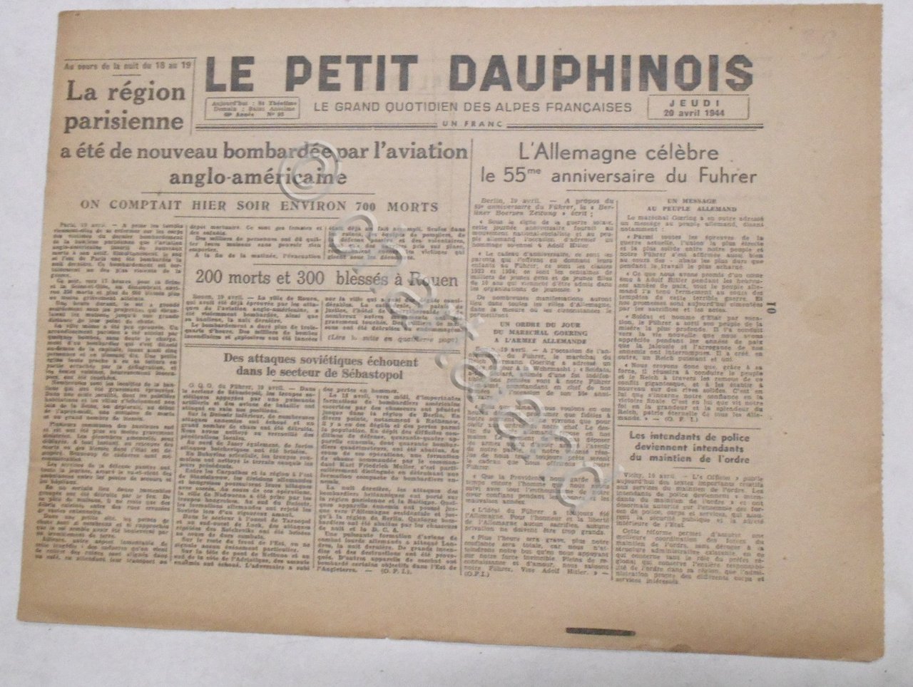 WWII Giornale - Le Petit Dauphinois N. 93 - 1944 …