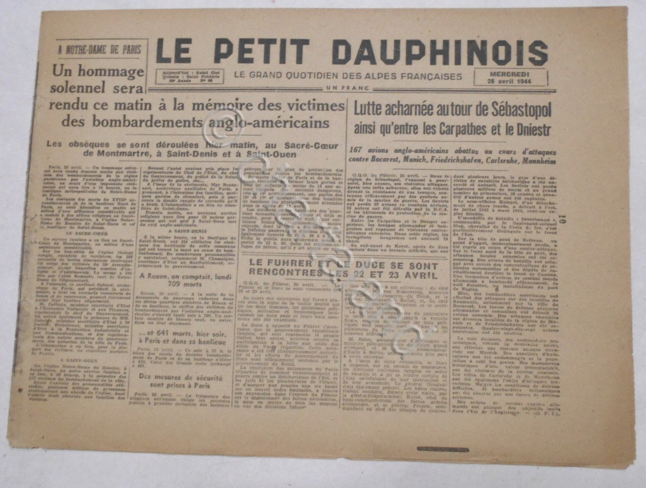 WWII Giornale - Le Petit Dauphinois N. 98 - 1944 …
