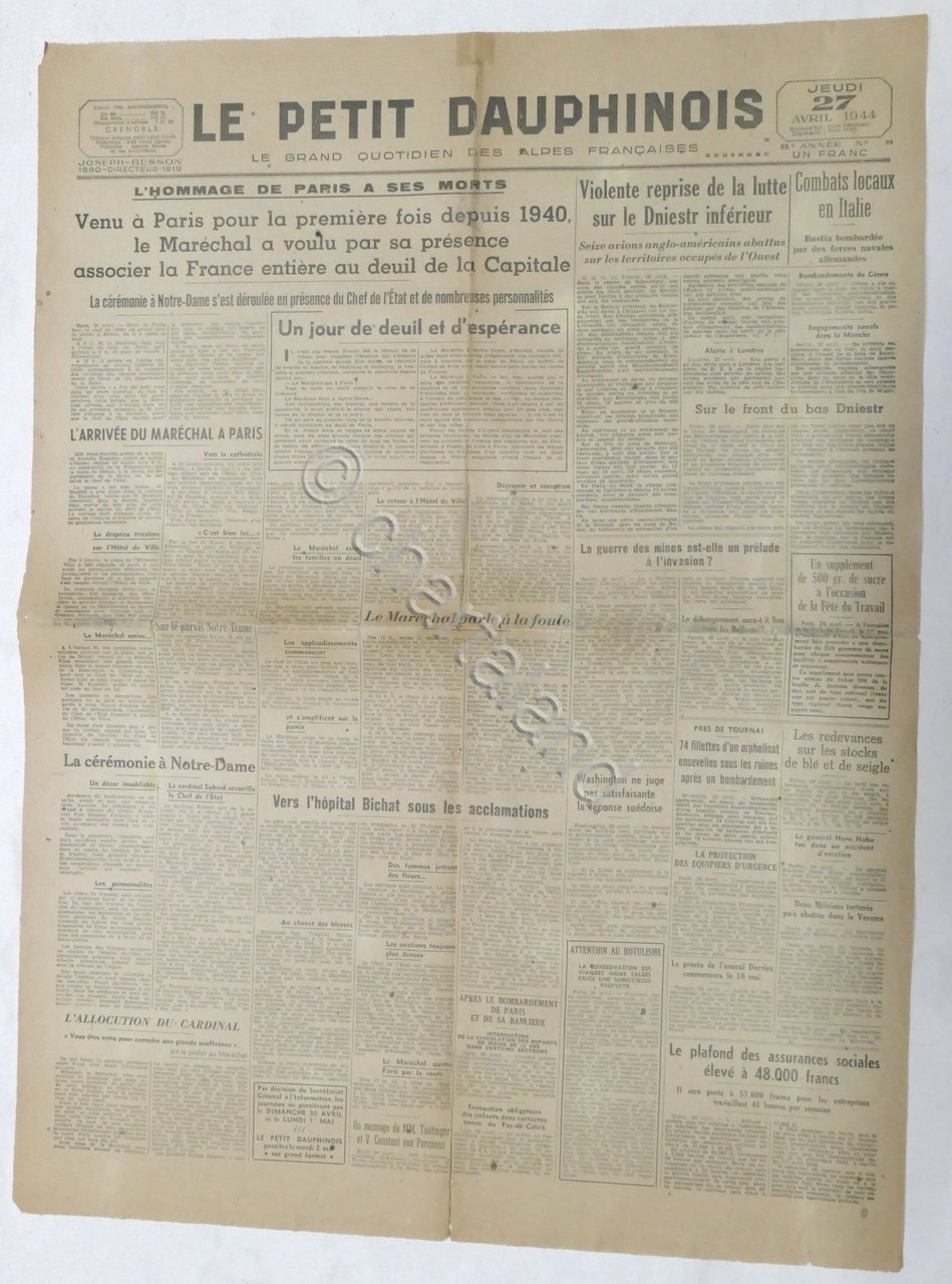 WWII Giornale - Le Petit Dauphinois N. 99 - 1944 …