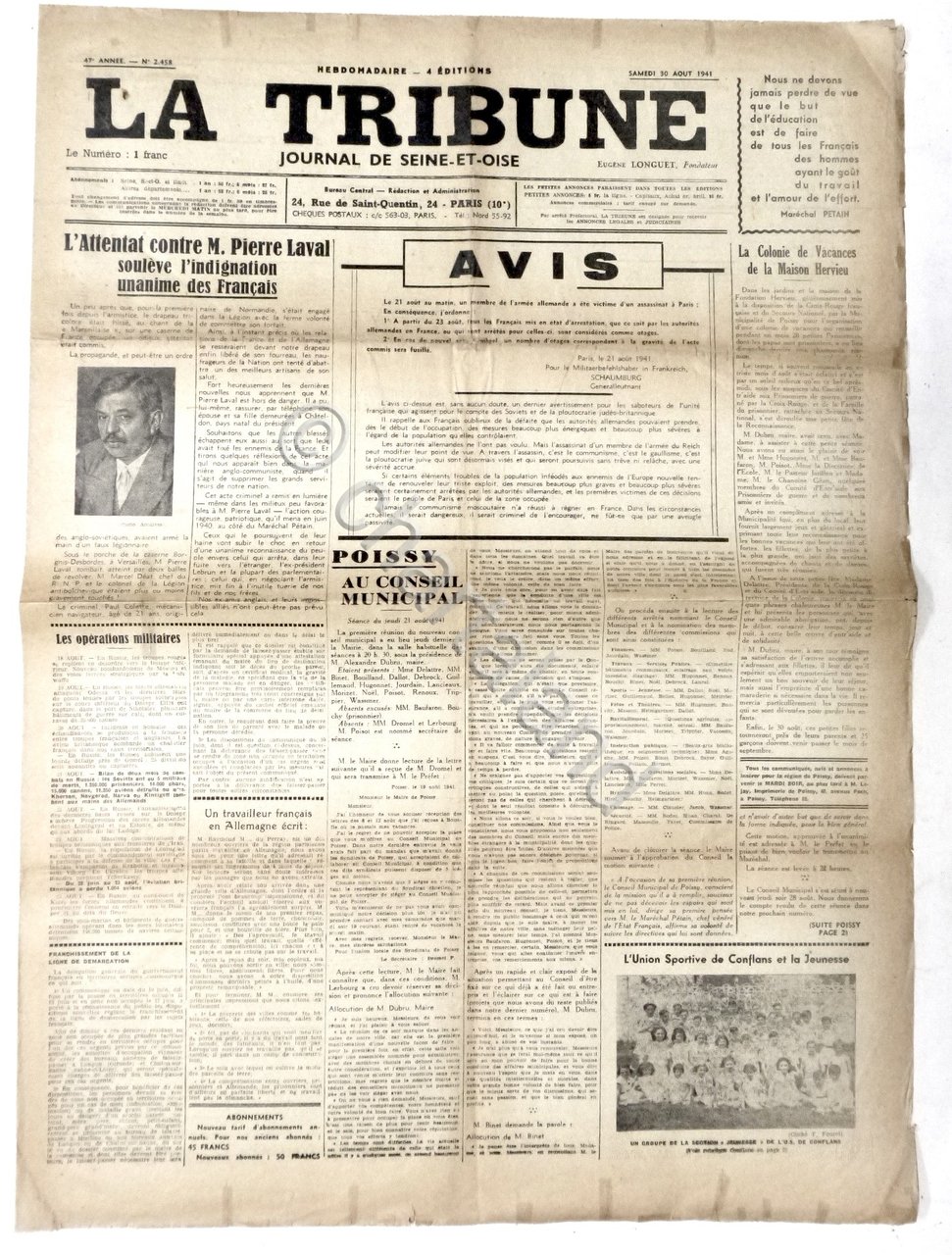 WWII Giornale Francia - La Tribune - N. 2458 - …