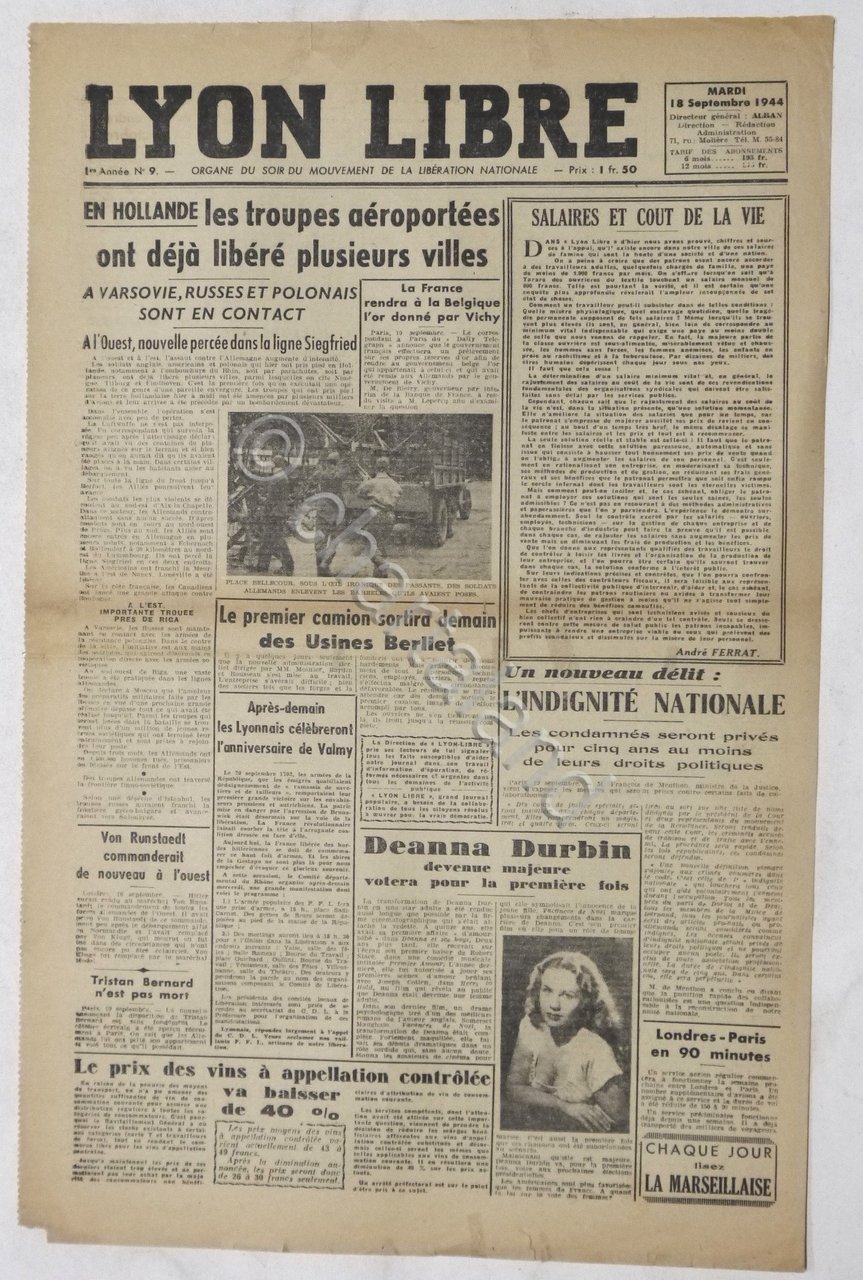 WWII Giornale Francia - Lyon Libre - N. 9 - …